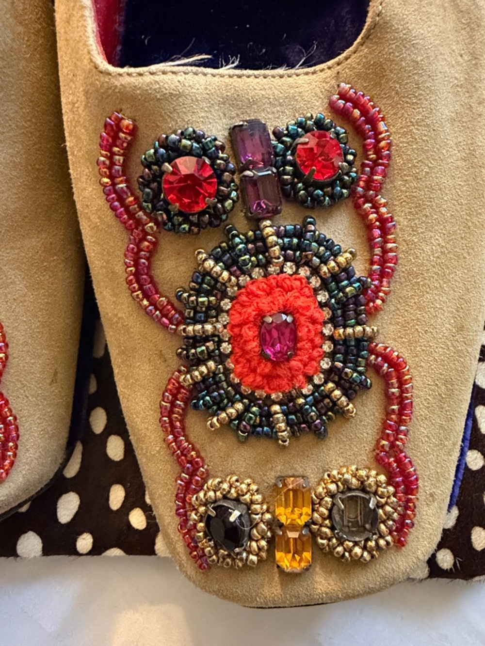 Fendi Tan Suede Beaded Mules with Multicolor Embellishment - Picture 3 of 12
